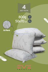 4 Adet Bamboo Gri Serisi Kılıflı Fermuarlı Yıkanabilir Antialerjik Silikon Elyaf Yastık 50x70cm 800 gr