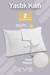 2 Adet Çizgili Pamuk Saten Antibakteriyel Fermuarlı Yıkanabilir Otel Lüks Yastık Kılıfı 50x70cm
