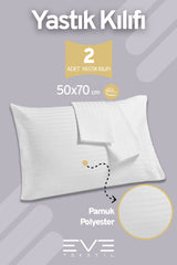 2 Adet Çizgili Pamuk Saten Antibakteriyel Fermuarlı Yıkanabilir Otel Lüks Yastık Kılıfı 50x70cm