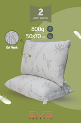 2 Adet Bamboo Gri Serisi Kılıflı Fermuarlı Yıkanabilir Antialerjik Silikon Elyaf Yastık 50x70cm 800 gr
