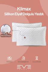 2 Adet Klimax Serisi Kılıflı Fermuarlı Klimali Antialerjik Silikon Nano Elyaf Yastık 50x70cm 900 gr