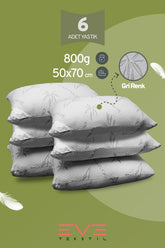 6 Adet Bamboo Gri Serisi Kılıflı Fermuarlı Yıkanabilir Antialerjik Silikon Elyaf Yastık 50x70cm 800 gr