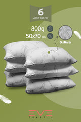 6 Adet Bamboo Gri Serisi Kılıflı Fermuarlı Yıkanabilir Antialerjik Silikon Elyaf Yastık 50x70cm 800 gr