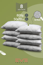 8 Adet Bamboo Gri Serisi Kılıflı Fermuarlı Yıkanabilir Antialerjik Silikon Elyaf Yastık 50x70cm 800 gr