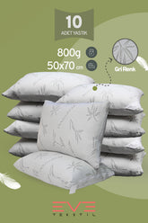 10 Adet Bamboo Gri Serisi Kılıflı Fermuarlı Yıkanabilir Antialerjik Silikon Elyaf Yastık 50x70cm 800 gr