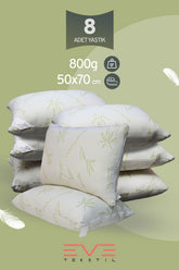 8 Adet Bamboo Serisi Kılıflı Fermuarlı Yıkanabilir Antialerjik Silikon Elyaf Yastık 50x70cm 800 gr