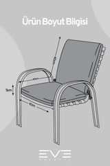 Bahçe - Salon - Balkon Arkalıklı Fermuarlı Bağlanabilir Yıkanabilir Sandalye Minderi 6 Adet