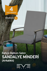 Bahçe - Salon - Balkon Arkalıklı Fermuarlı Bağlanabilir Yıkanabilir Sandalye Minderi 4 Adet