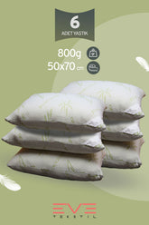 Eve 6 Adet Bamboo Kılıflı Fermuarlı Yıkanabilir Antialerjik Silikon Elyaf Yastık 50x70cm 800 gr