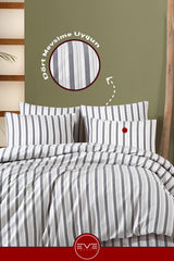 Saten Çizgili Çift Kişilik Lüks Nevresim Takımı Set 200x200 Cm