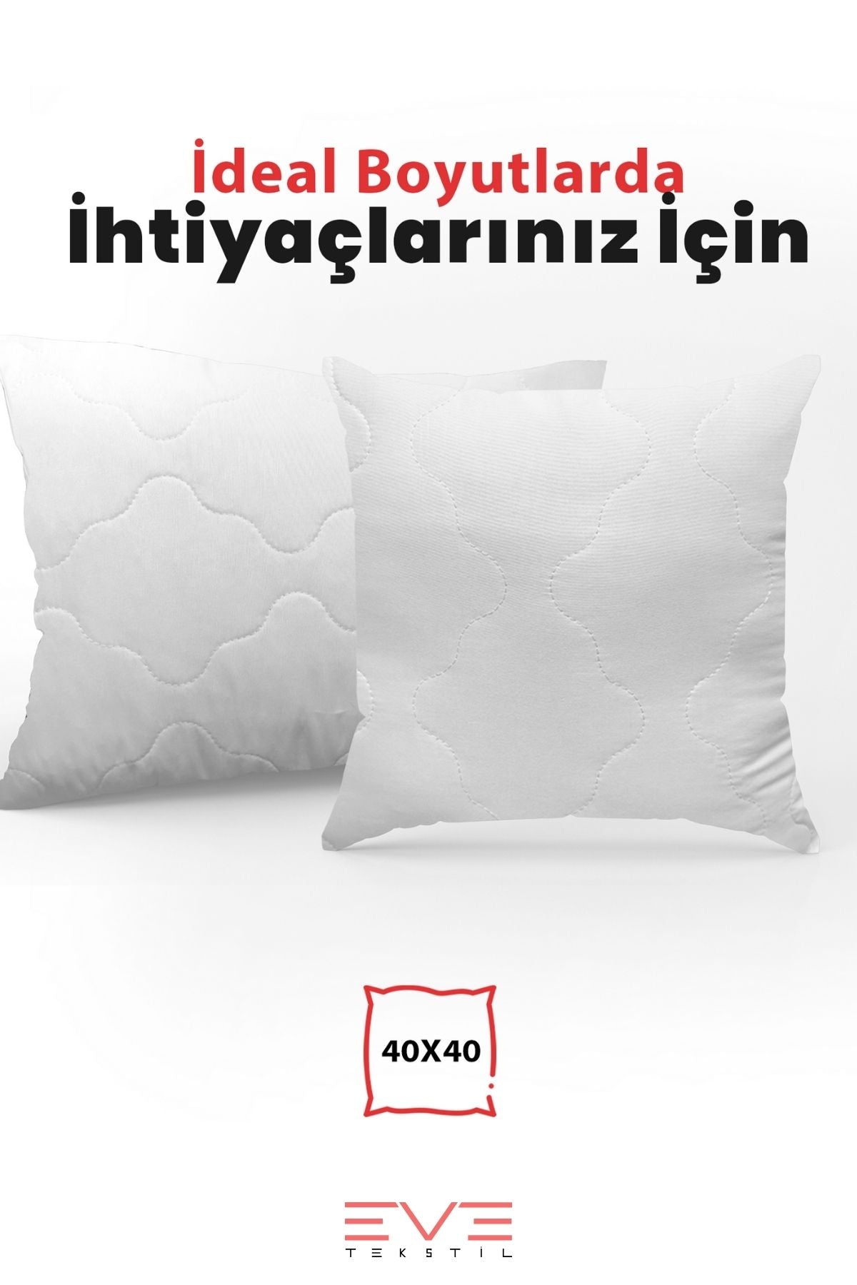 1 Adet 40X40 Cm Kapitone Koruyuculu Çıkarılabilir Fermuarlı Silikon Elyaf Rahat Ev Ve Otel Yastığı