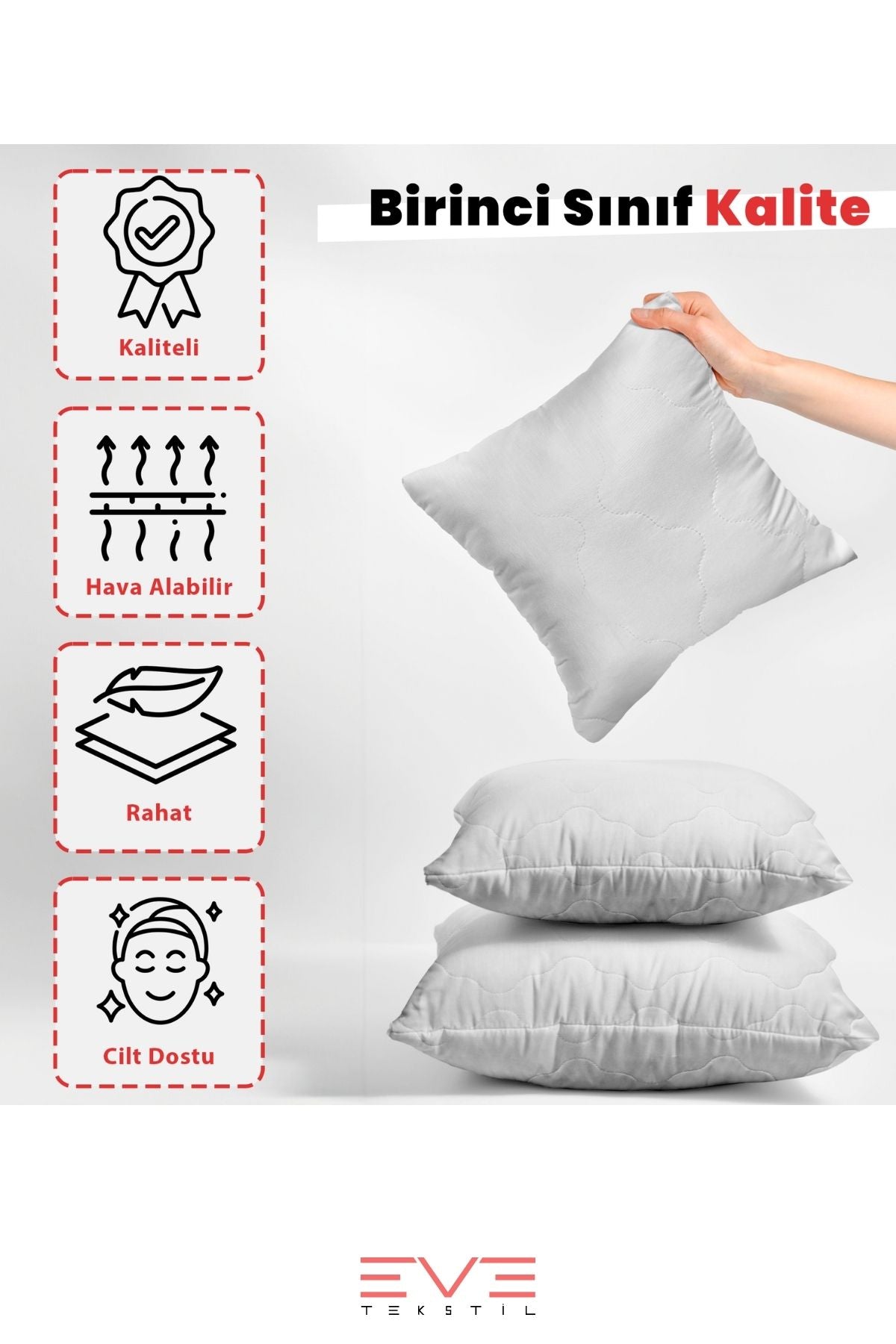 1 Adet 40X40 Cm Kapitone Koruyuculu Çıkarılabilir Fermuarlı Silikon Elyaf Rahat Ev Ve Otel Yastığı