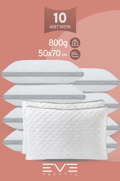 10 Adet Klimax Serisi Kılıflı Fermuarlı Klimali Antialerjik Silikon Elyaf Yastık 50x70cm 900 gr
