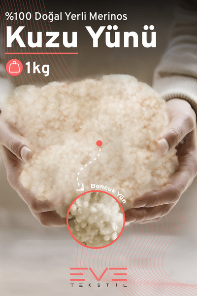 %100 Doğal Boncuk Merinos Kuzu Yünü 1 Kg