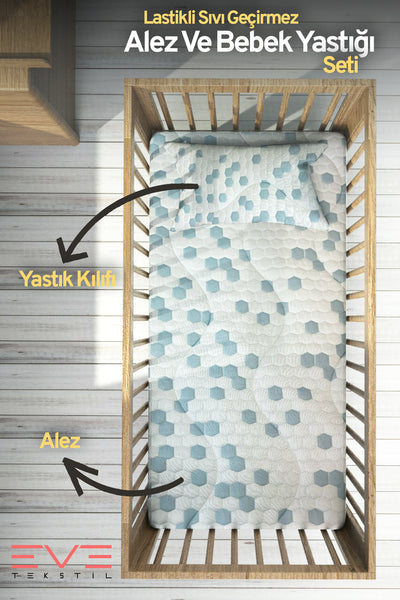 Ateş Düşürücü ve Soğuk Hava Önleyici Özellikli Köşe Lastikli Sıvı Geçirmez Alez Ve Bebek Yastığı Seti