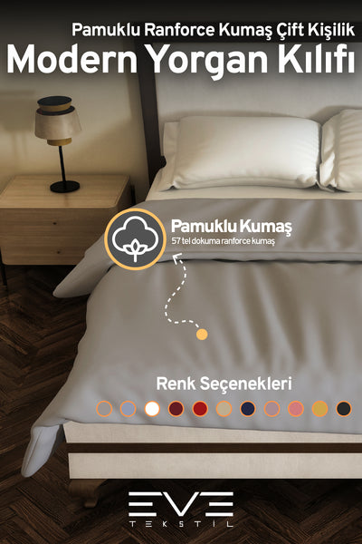 Pamuklu Ranforce Kumaş Çift Kişilik Antialerjik Modern Nevresim Yorgan Kılıfı 220x240 Cm