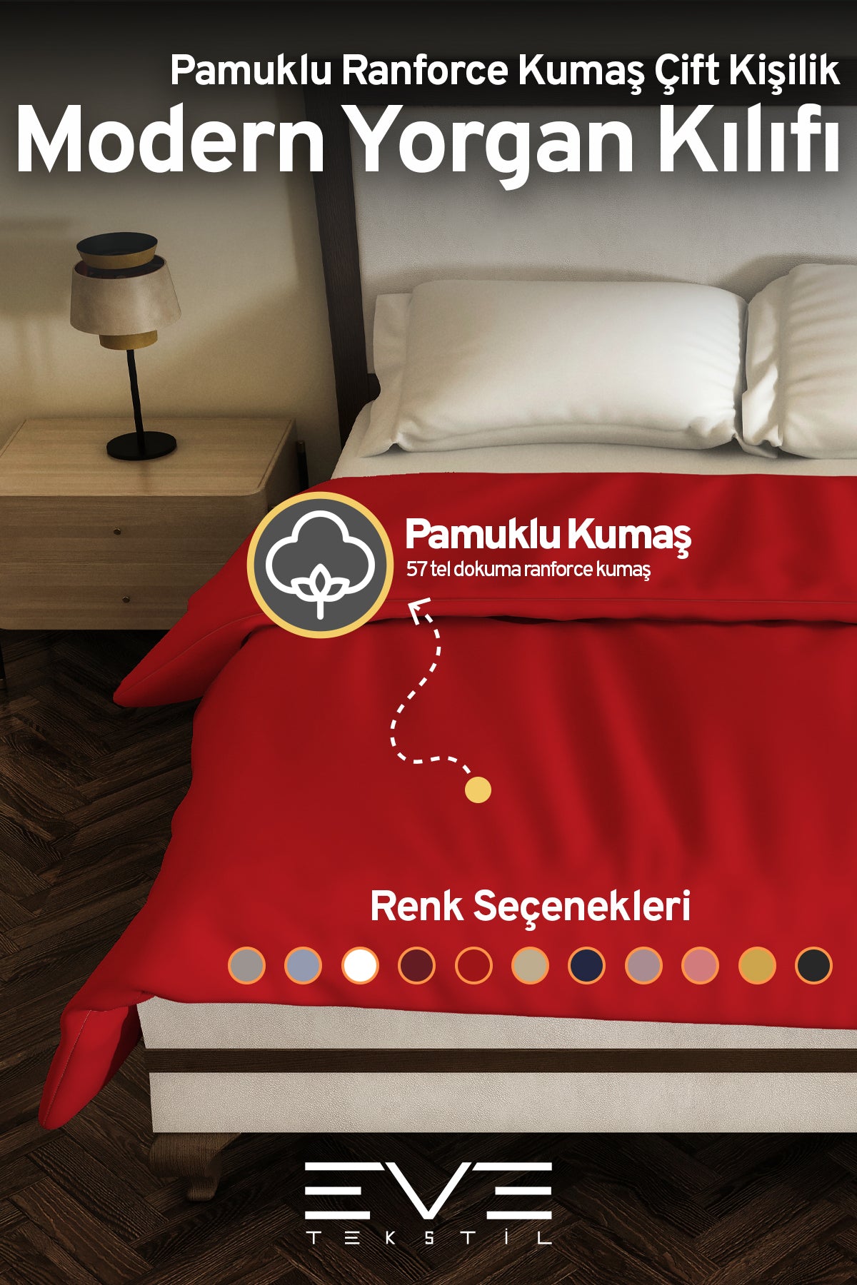 Pamuklu Ranforce Kumaş Çift Kişilik Antialerjik Modern Nevresim Yorgan Kılıfı 220x240 Cm