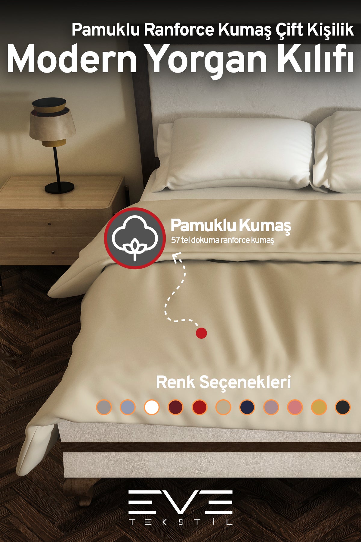 Pamuklu Ranforce Kumaş Çift Kişilik Antialerjik Modern Nevresim Yorgan Kılıfı 220x240 Cm