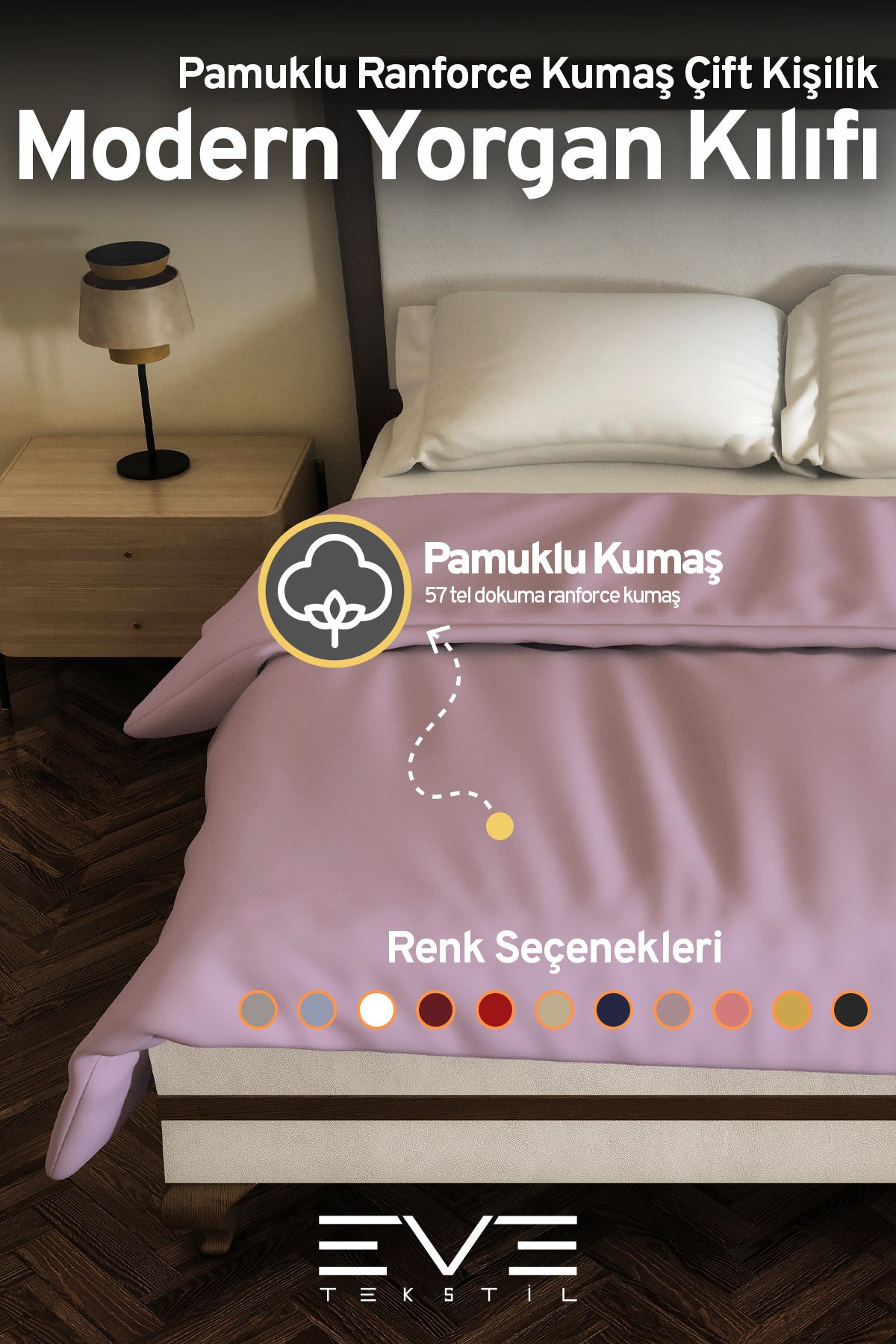 Pamuklu Ranforce Kumaş Çift Kişilik Antialerjik Modern Nevresim Yorgan Kılıfı 220x240 Cm