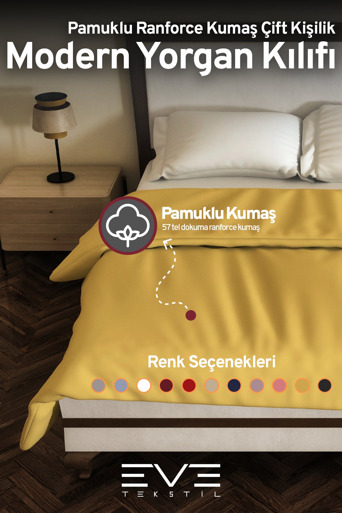Pamuklu Ranforce Kumaş Çift Kişilik Antialerjik Modern Nevresim Yorgan Kılıfı 220x240 Cm