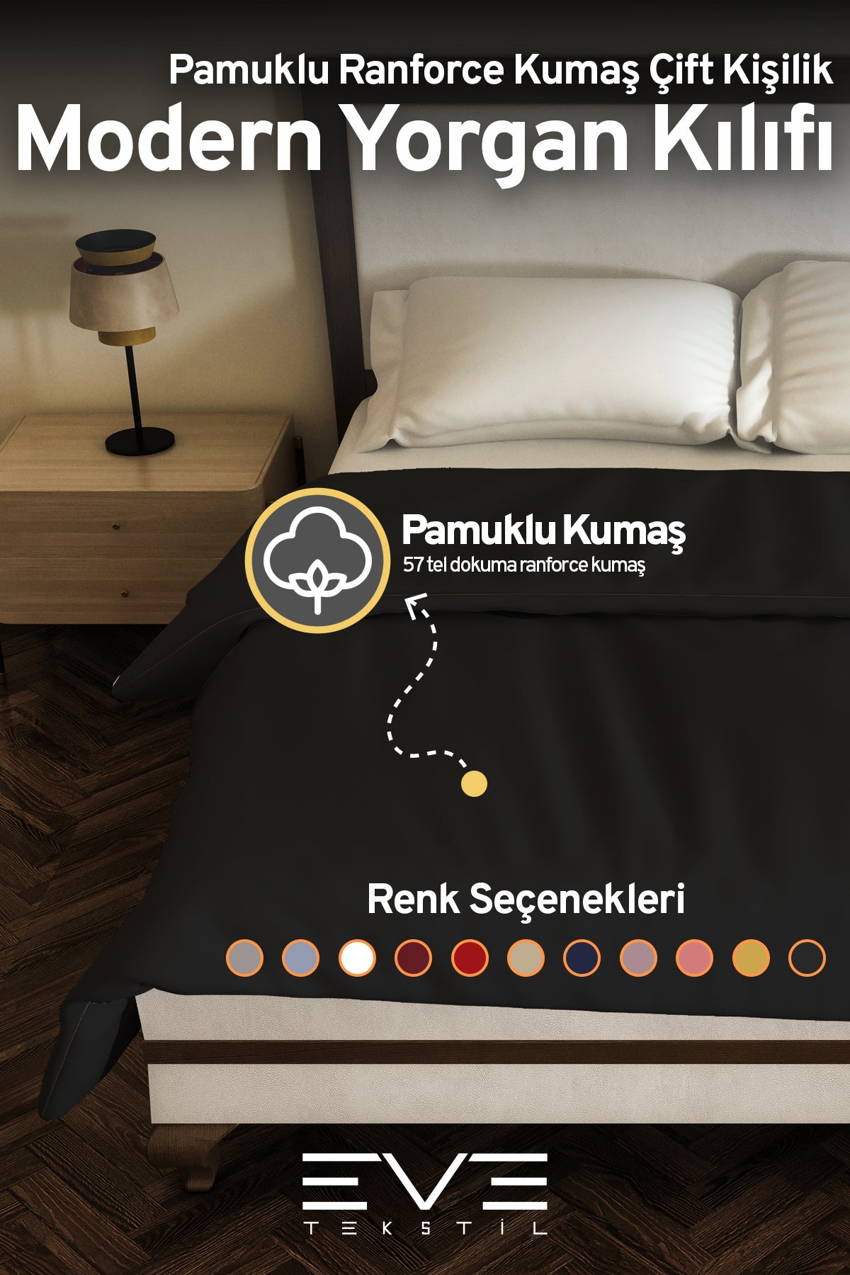 Pamuklu Ranforce Kumaş Çift Kişilik Antialerjik Modern Nevresim Yorgan Kılıfı 220x240 Cm