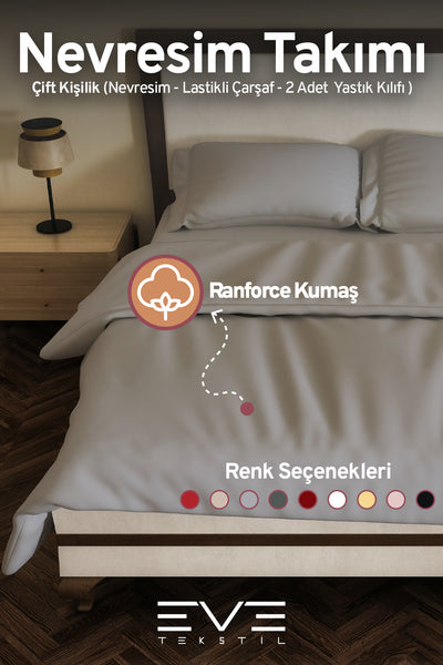 Ranforce Çarşaflı Yastık Ve Yorgan Kılıflı Çift Kişilik Nevresim Takımı 200x220 Cm