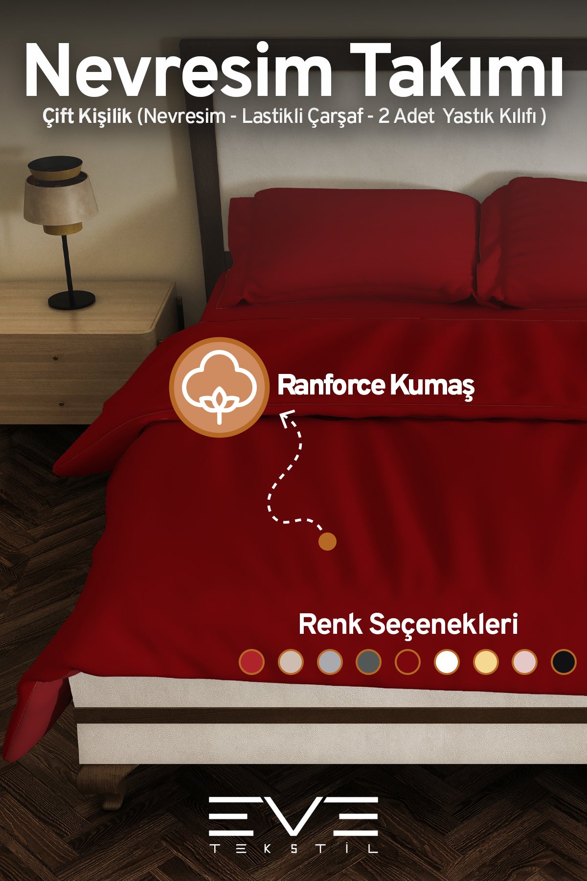 Ranforce Çarşaflı Yastık Ve Yorgan Kılıflı Çift Kişilik Nevresim Takımı 200x220 Cm