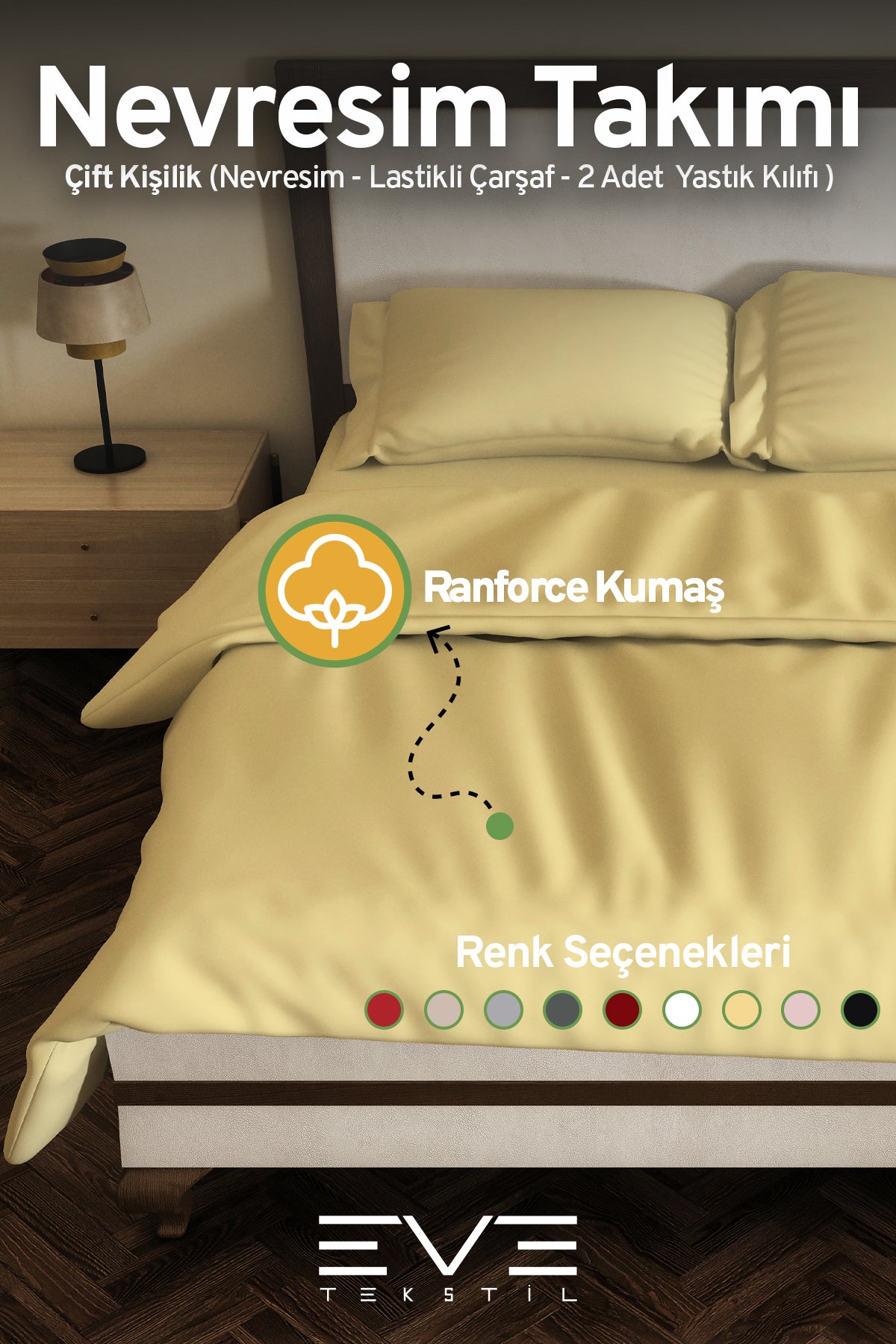 Ranforce Çarşaflı Yastık Ve Yorgan Kılıflı Çift Kişilik Nevresim Takımı 200x220 Cm