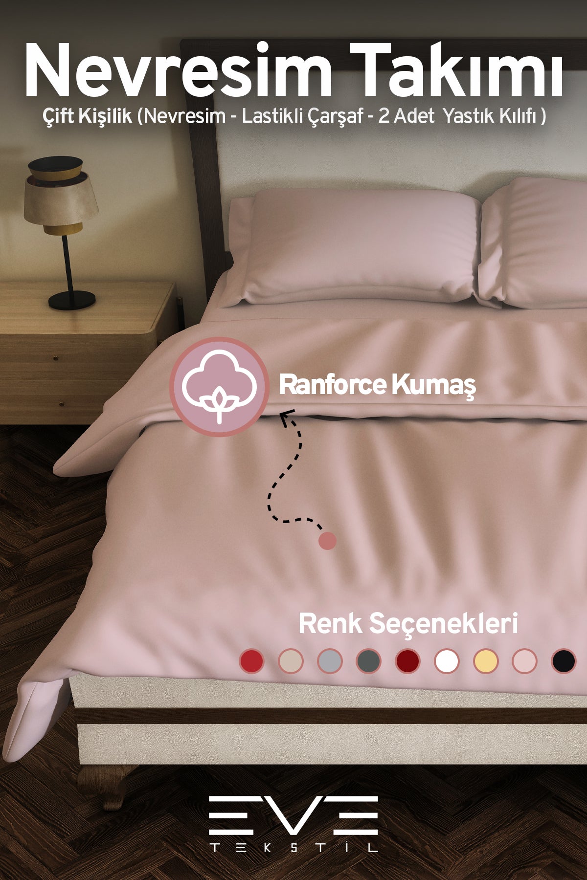 Ranforce Çarşaflı Yastık Ve Yorgan Kılıflı Çift Kişilik Nevresim Takımı 200x220 Cm