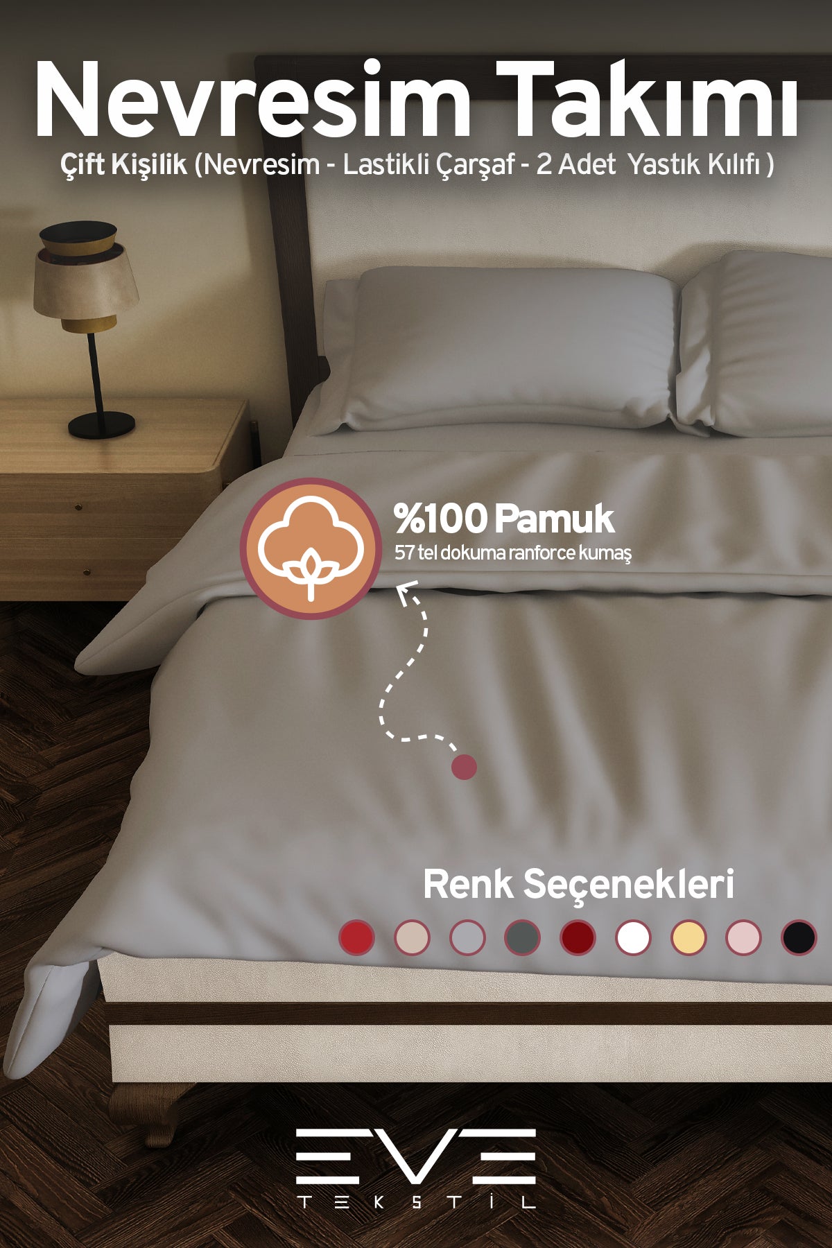 Ranforce Çarşaflı Yastık Ve Yorgan Kılıflı Çift Kişilik Nevresim Takımı 200x220 Cm