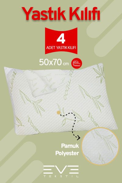 4 Adet Bamboo Antibakteriyel Fermuarlı Yıkanabilir Otel Lüks Yastık Kılıfı 50x70cm