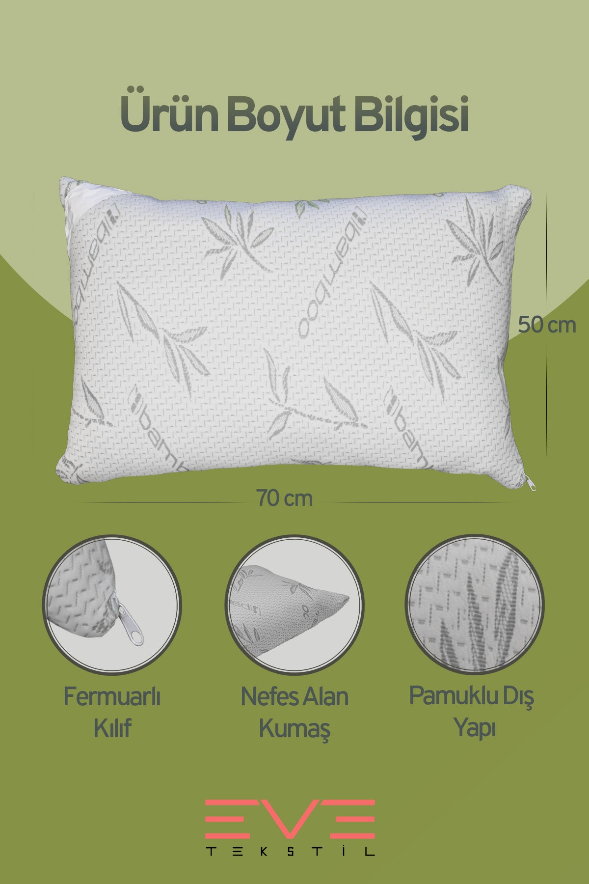 4 Adet Bamboo Gri Serisi Kılıflı Fermuarlı Yıkanabilir Antialerjik Silikon Elyaf Yastık 50x70cm 800 gr