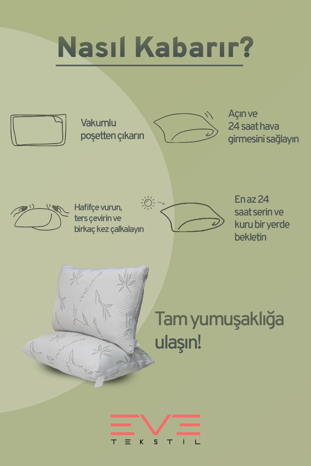 Bamboo Gri Serisi Kılıflı Antialerjik Fermuarlı Yıkanabilir Silikon Elyaf Yastık 50x70cm 800 gr