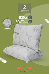 2 Adet Bamboo Gri Serisi Kılıflı Fermuarlı Yıkanabilir Antialerjik Silikon Elyaf Yastık 50x70cm 800 gr