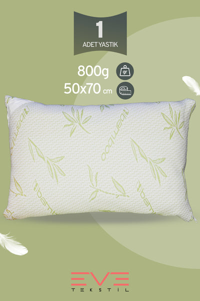 Bamboo Serisi Kılıflı Antialerjik Fermuarlı Yıkanabilir Antialerjik Silikon Elyaf Yastık 50x70cm 800 gr