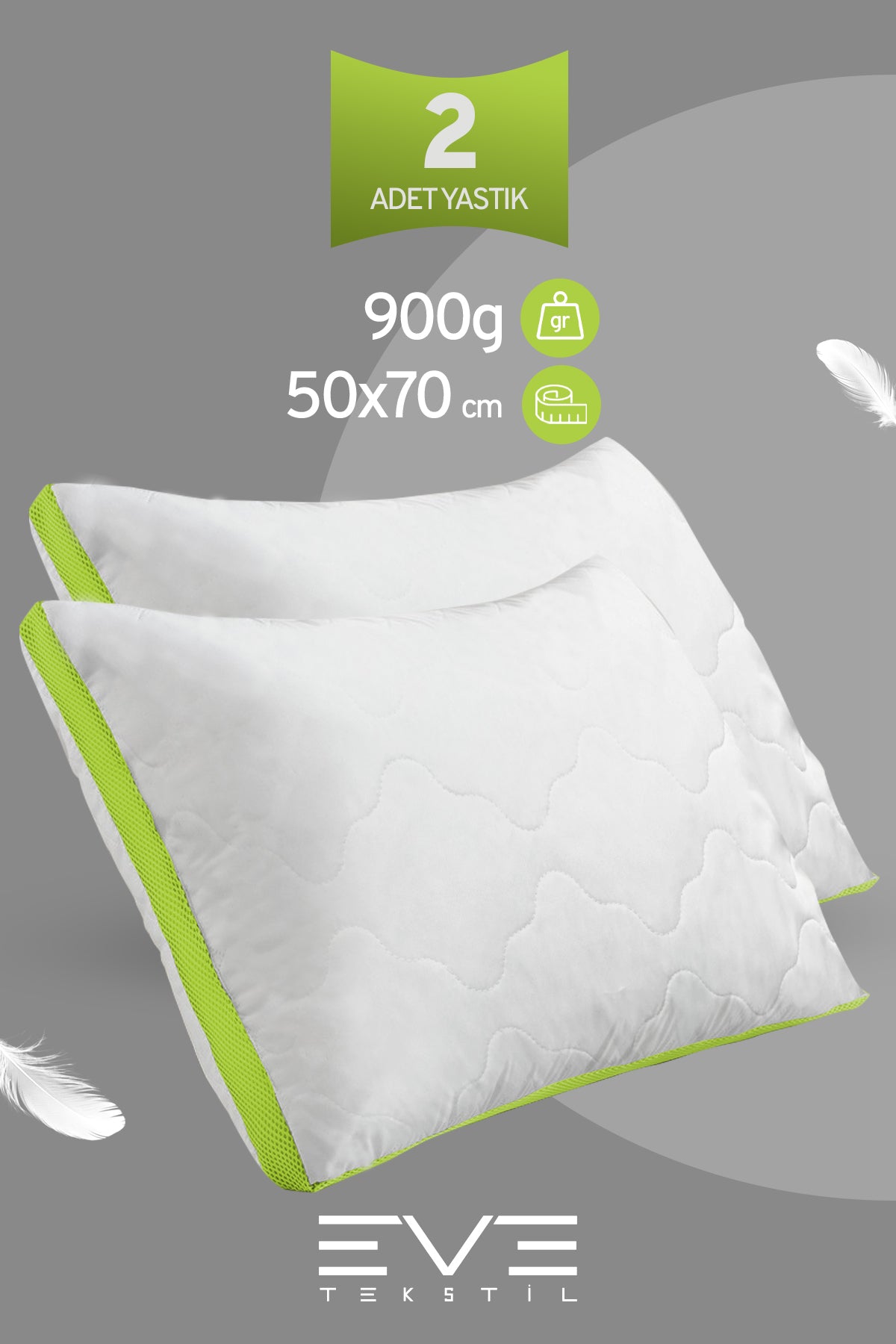2 Adet Klimax Yeşil Serisi Kılıflı Fermuarlı Klimali Antialerjik Silikon Nano Elyaf Yastık 50x70cm