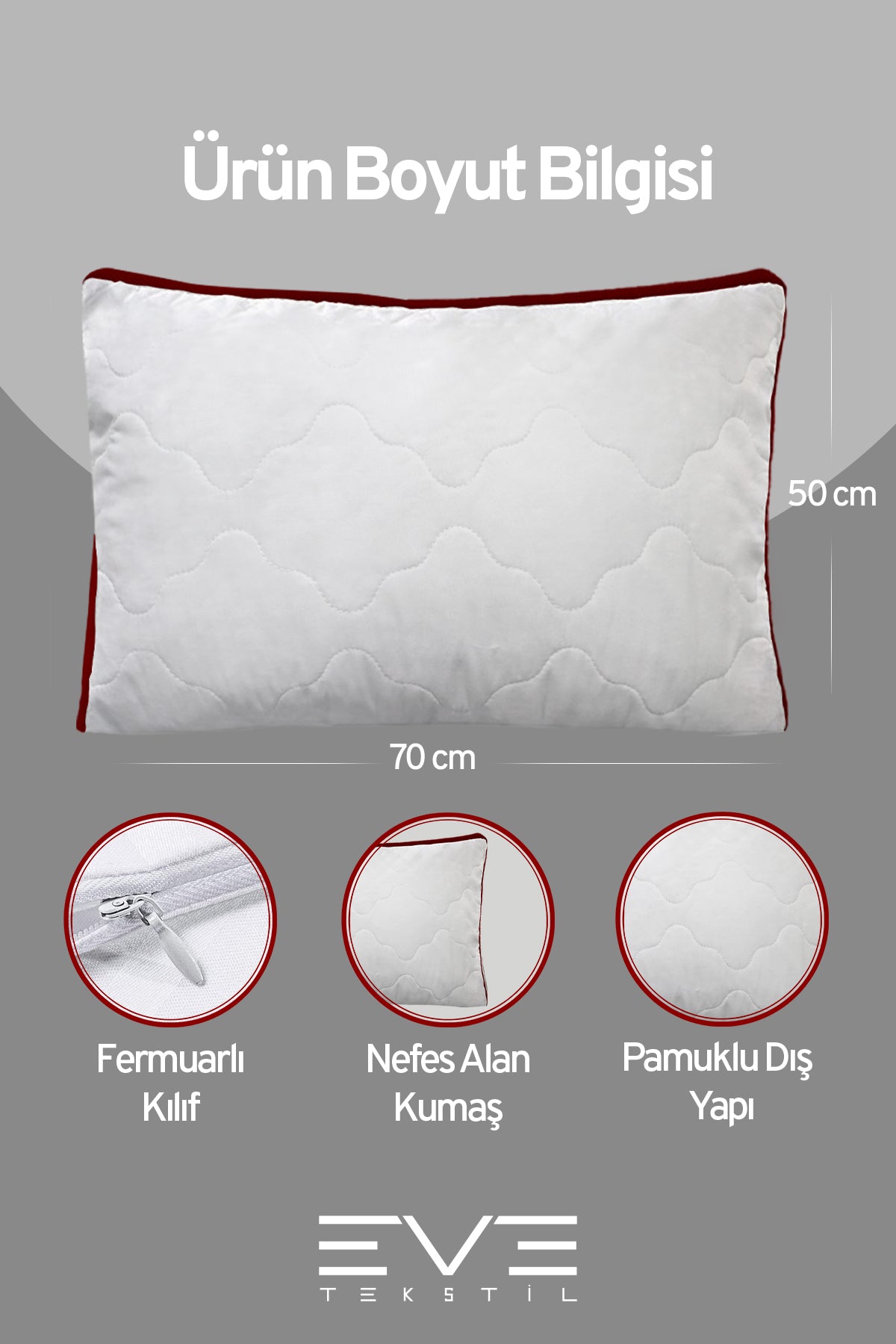 4 Adet Klimax Bordo Serisi Kılıflı Fermuarlı Klimali Antialerjik Silikon Nano Elyaf Yastık 50x70cm