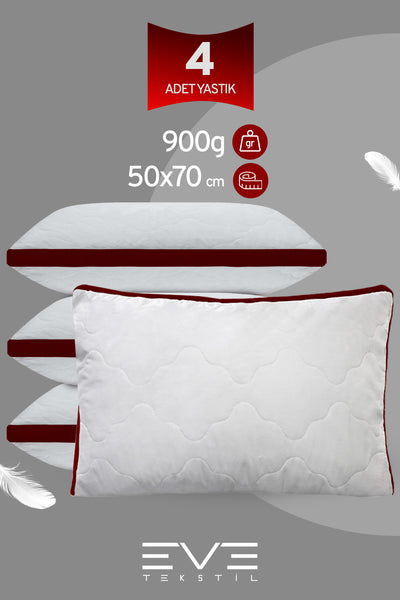 4 Adet Klimax Bordo Serisi Kılıflı Fermuarlı Klimali Antialerjik Silikon Nano Elyaf Yastık 50x70cm