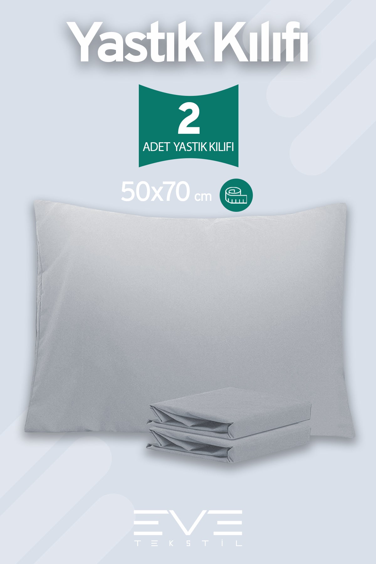2 Adet RanForce Düz Pamuk Antibakteriyel Yıkanabilir Lüks Yastık Kılıfı 50x70cm