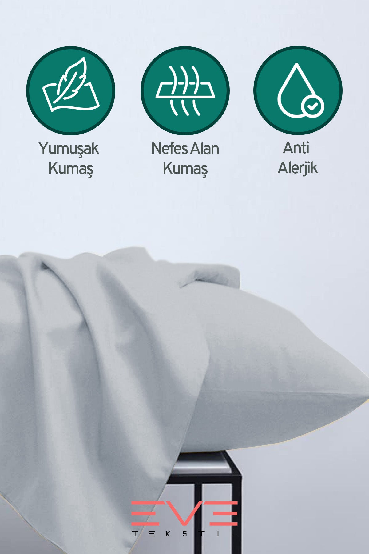 2 Adet RanForce Düz Pamuk Antibakteriyel Yıkanabilir Lüks Yastık Kılıfı 50x70cm