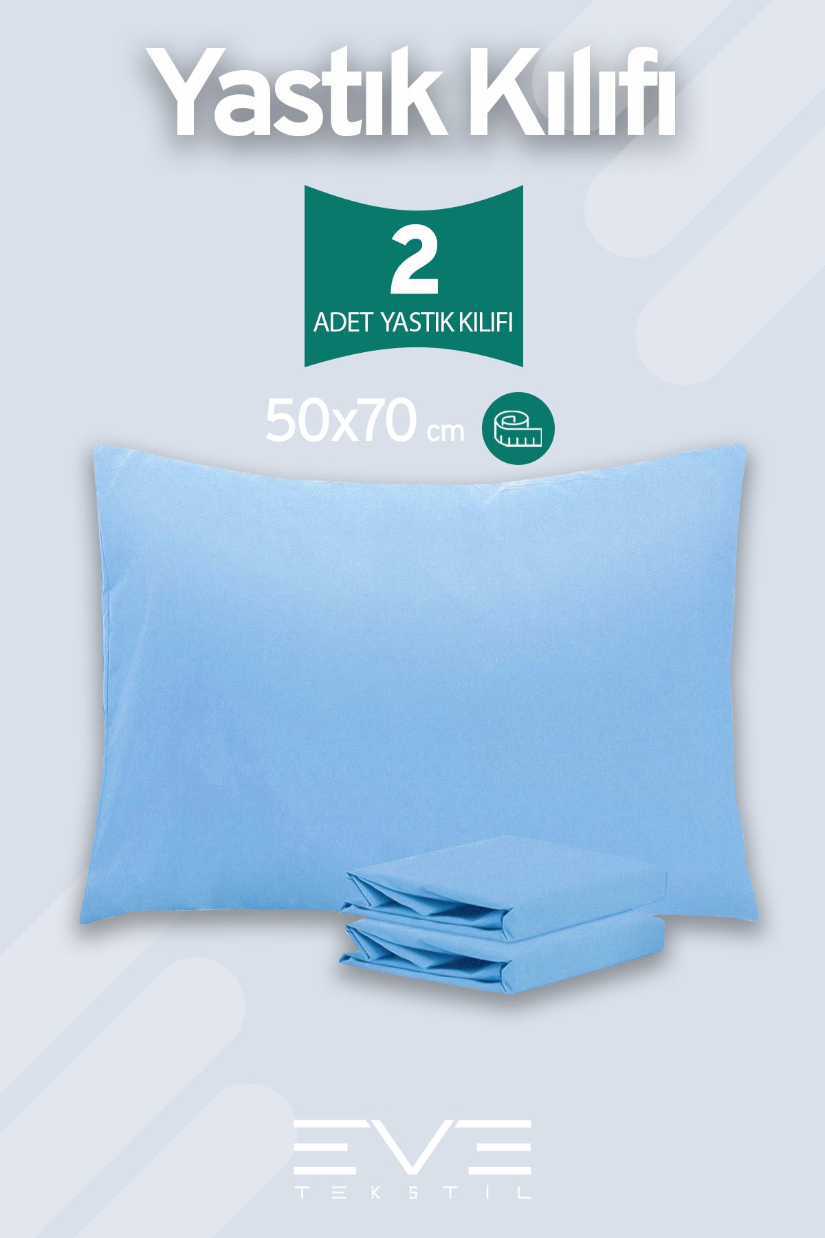 2 Adet RanForce Düz Pamuk Antibakteriyel Yıkanabilir Lüks Yastık Kılıfı 50x70cm