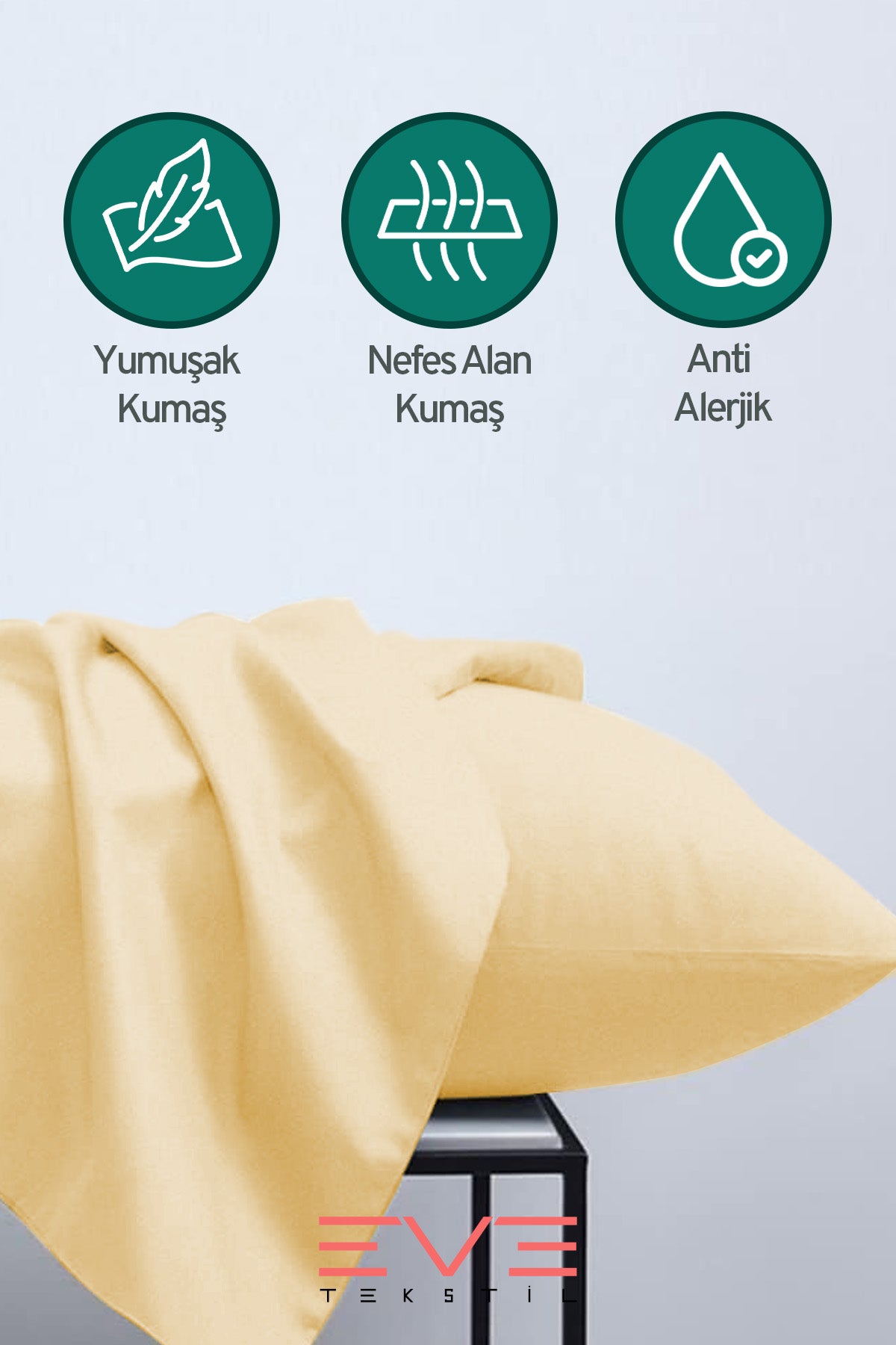 2 Adet RanForce Düz Pamuk Antibakteriyel Yıkanabilir Lüks Yastık Kılıfı 50x70cm
