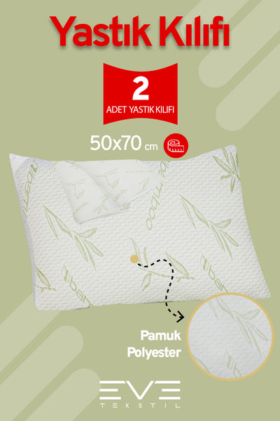 2 Adet Bamboo Antibakteriyel Fermuarlı Yıkanabilir Otel Lüks Yastık Kılıfı 50x70cm