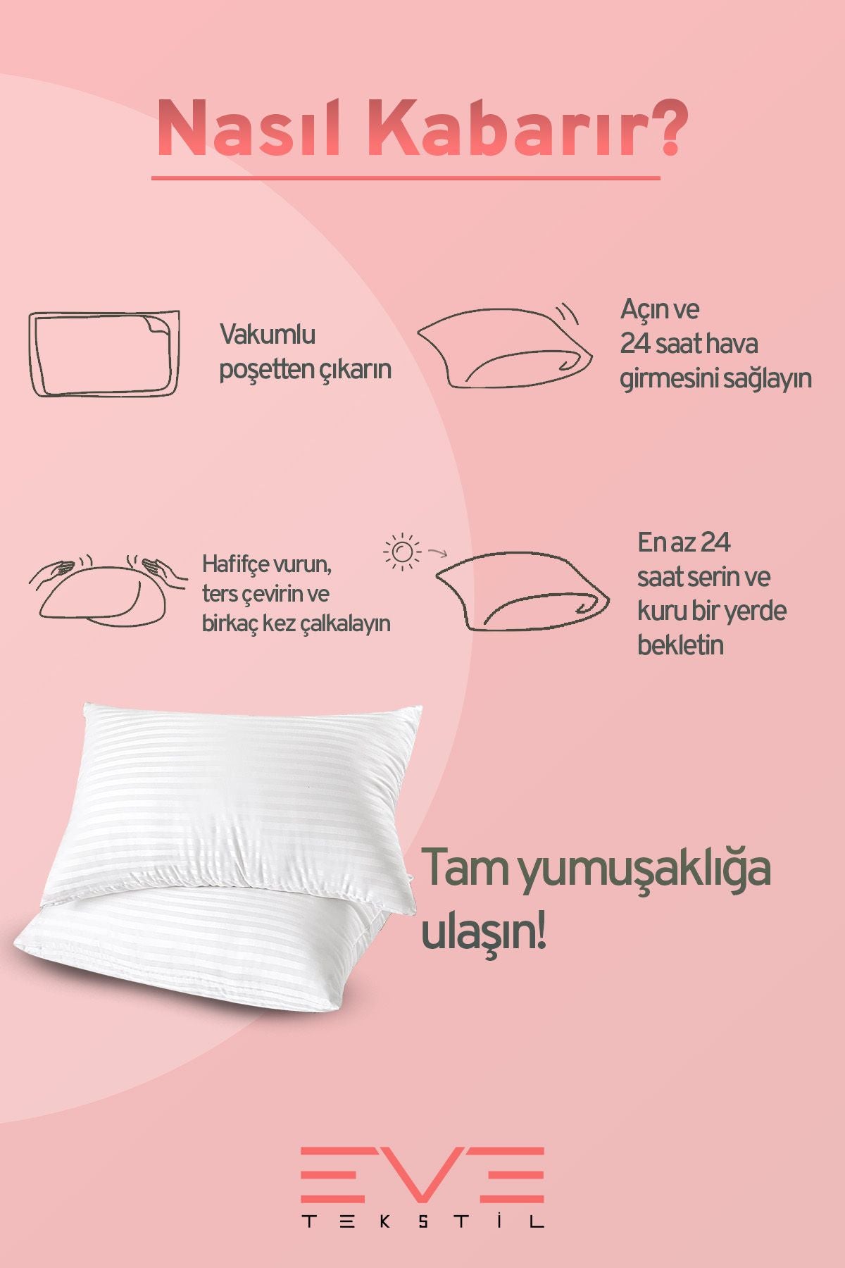 4 Adet Çizgili Saten Fermuarlı Antialerjik Yıkanabilir Silikon Elyaf Yüksek Dolgulu Yastık 900 gr