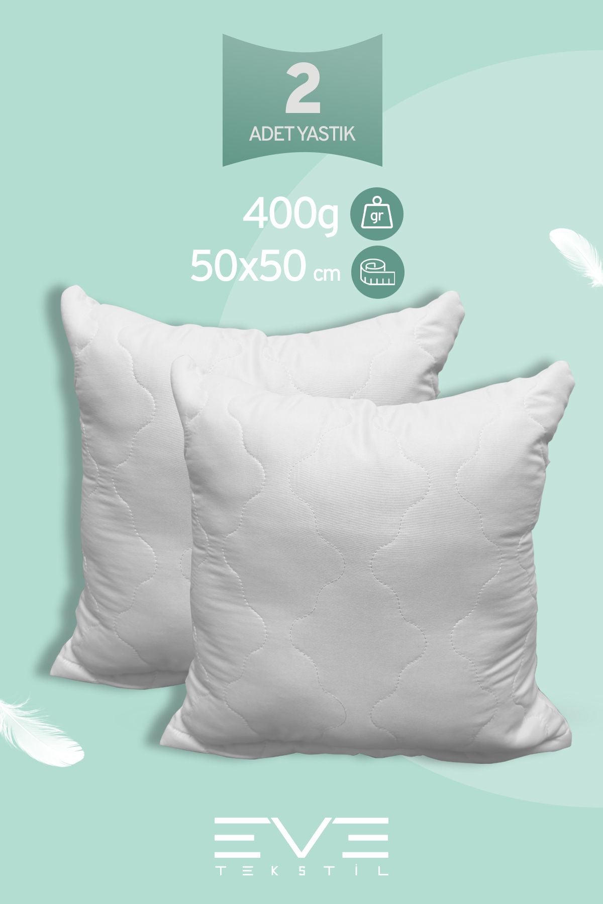 2 Adet Diamant Plus Kare Kırlent Yıkanabilir Antialerjik Silikon Elyaf Yastık 40x40cm 400 gr