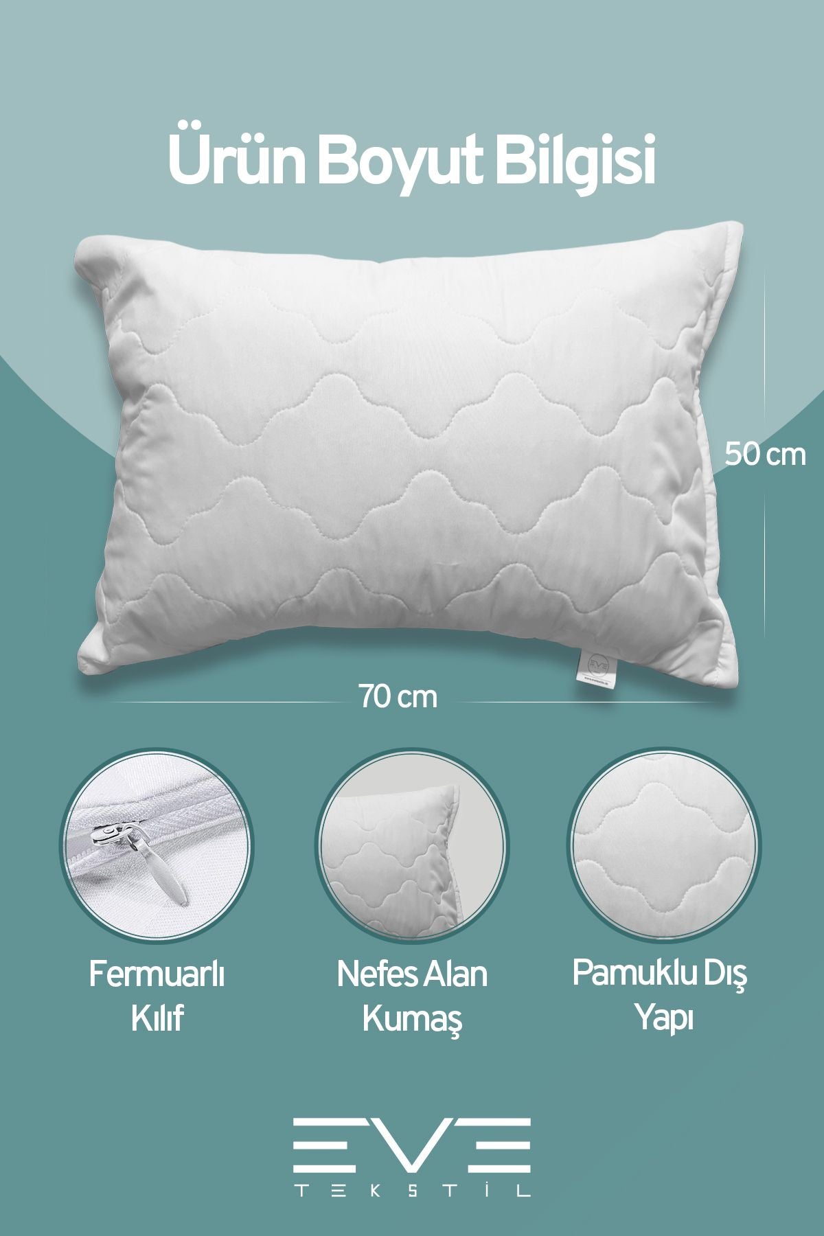 2 Adet Diamant Plus Kılıflı Fermuarlı Yıkanabilir Antialerjik Silikon Elyaf Yastık 50x70cm 800 gr