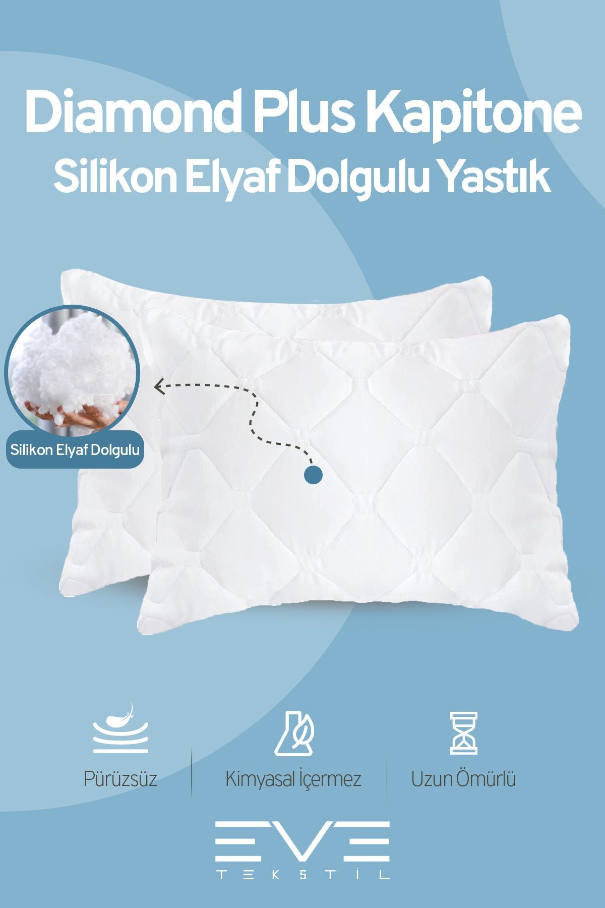 Antialerjik Vakumlu Fermuarlı Yıkanabilir Diamon Plus Kapitone Yastık 50x70 Cm 800 gr