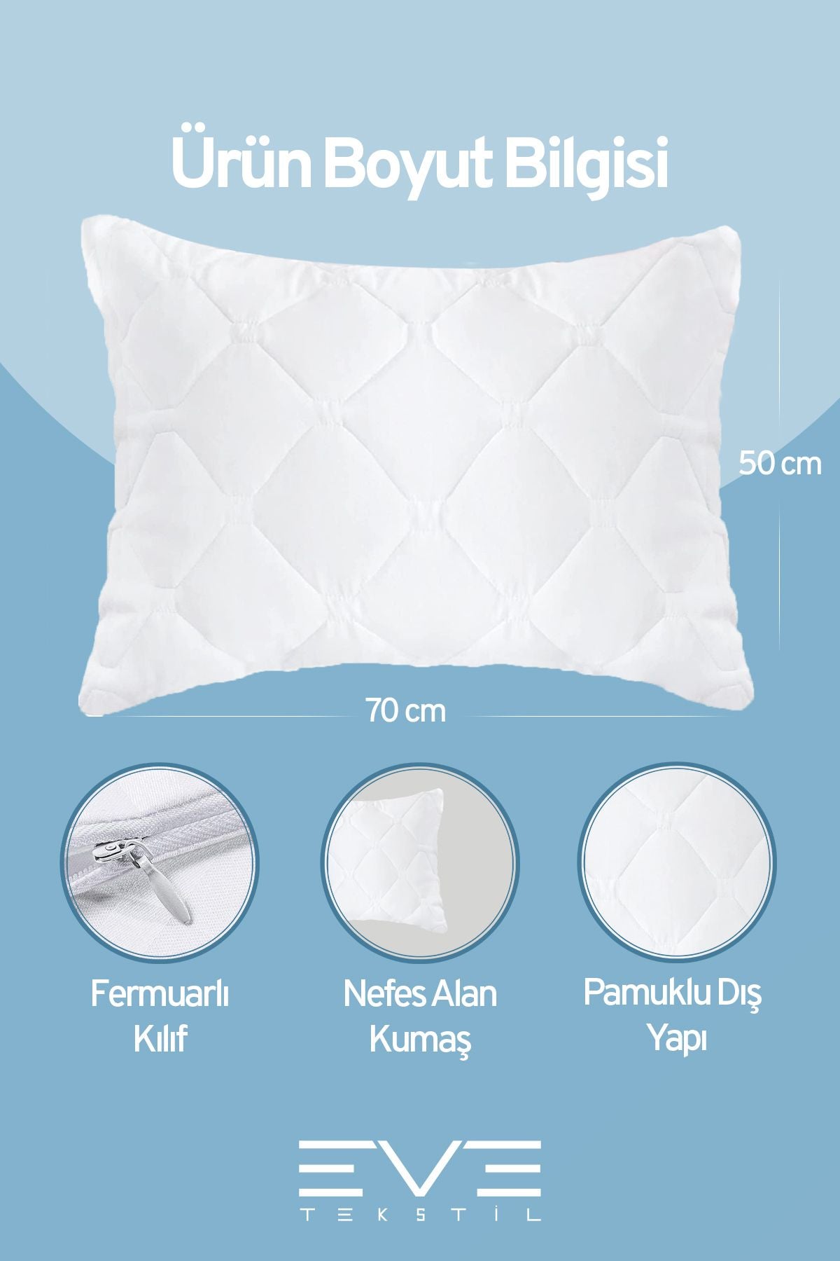 Antialerjik Vakumlu Fermuarlı Yıkanabilir Diamon Plus Kapitone Yastık 50x70 Cm 800 gr