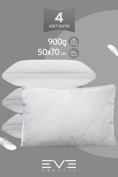 4 Adet Klimax Beyaz Serisi Kılıflı Fermuarlı Klimali Antialerjik Silikon Nano Elyaf Yastık 50x70cm