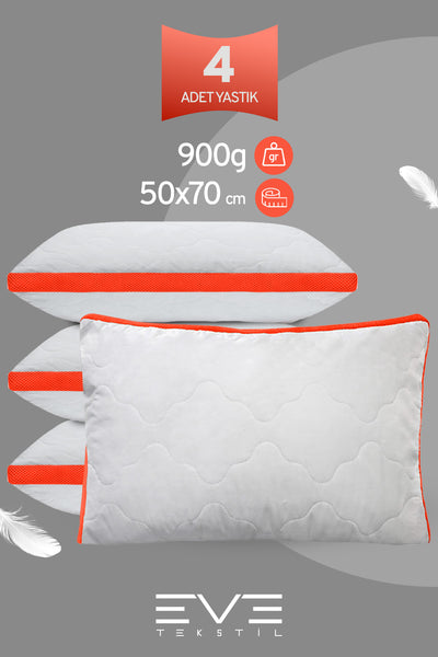 4 Adet Klimax Turuncu Serisi Kılıflı Fermuarlı Klimali Antialerjik Silikon Nano Elyaf Yastık 50x70cm